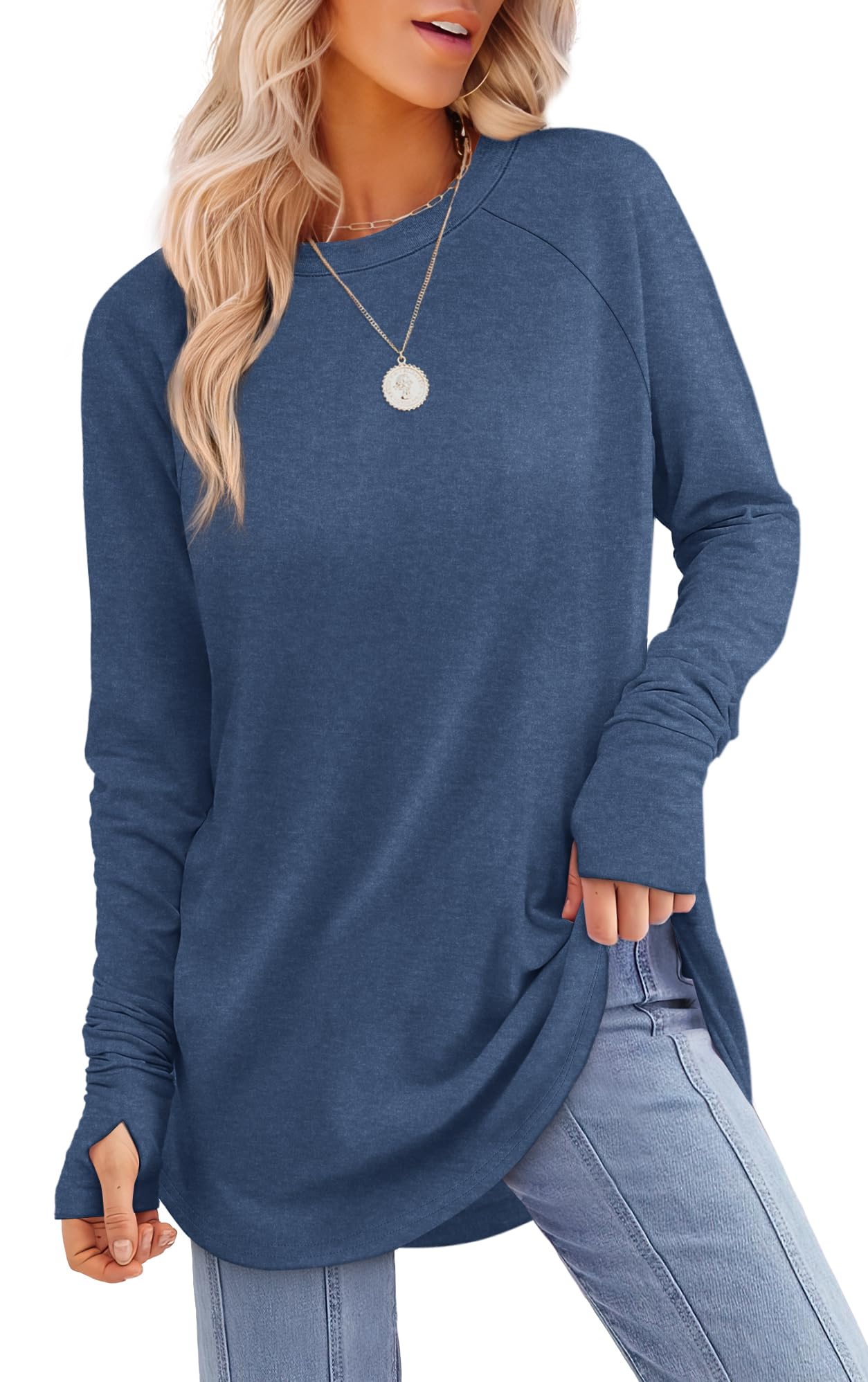 ⏰Hot Sale-Womens Long Sleeve Thumb Hole Shirts Tunic Tops to Wear with Leggings
