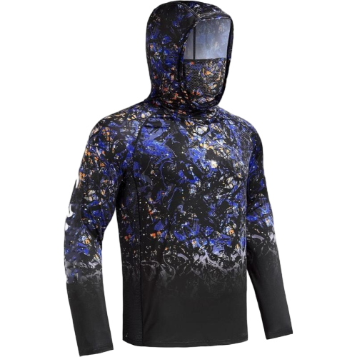 UPF 50+ Sun UV Protection Hoodie Shirts, Men Raglan Long Sleeve Lightweight Quick Dry Breathable Cooling Rash Guard with Mask Neck Gaiter for Outdoor