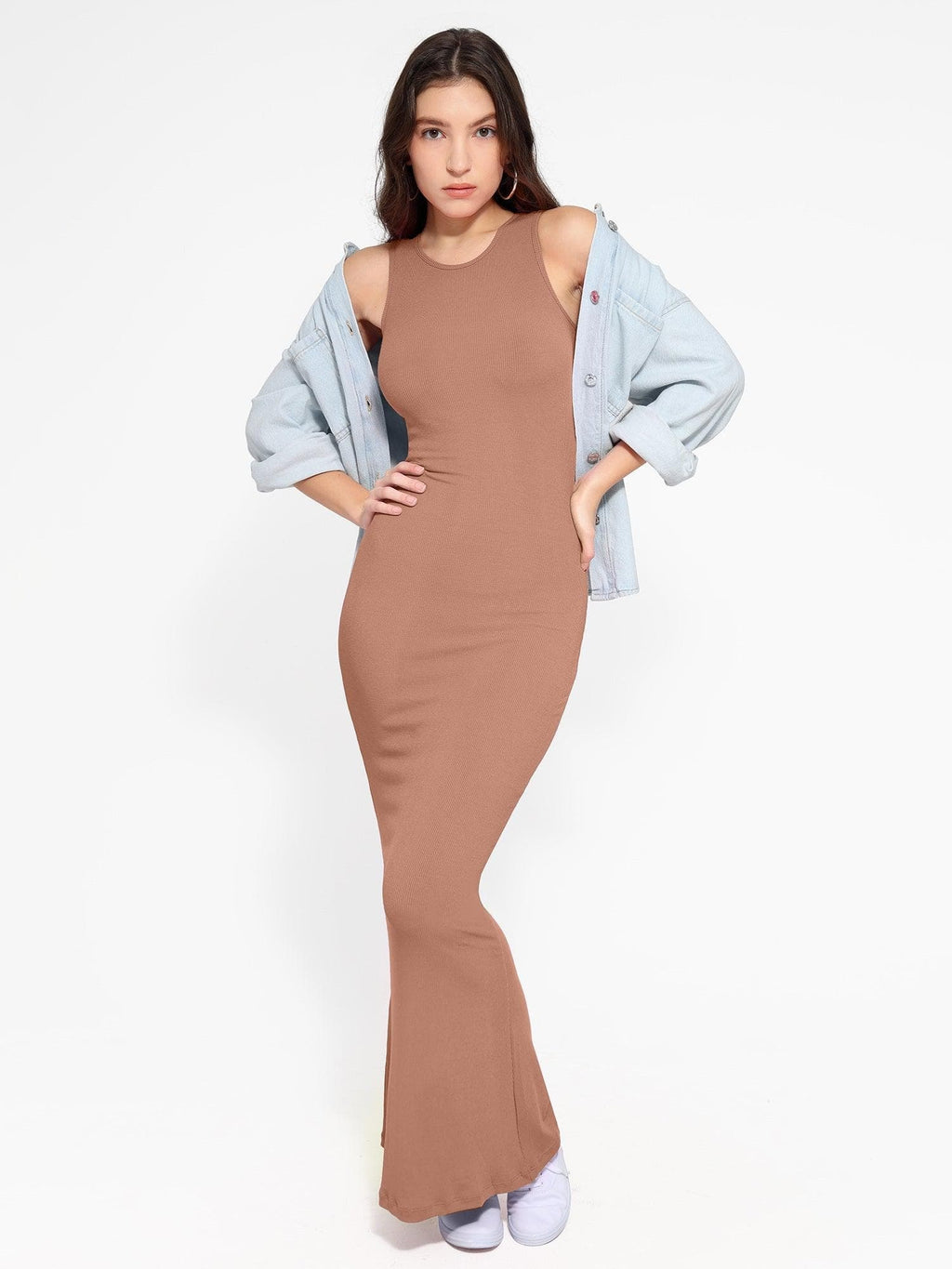 🔥Last day promotion!🔥Shapewear Modal Sleeveless Crew NeckMaxi Dress