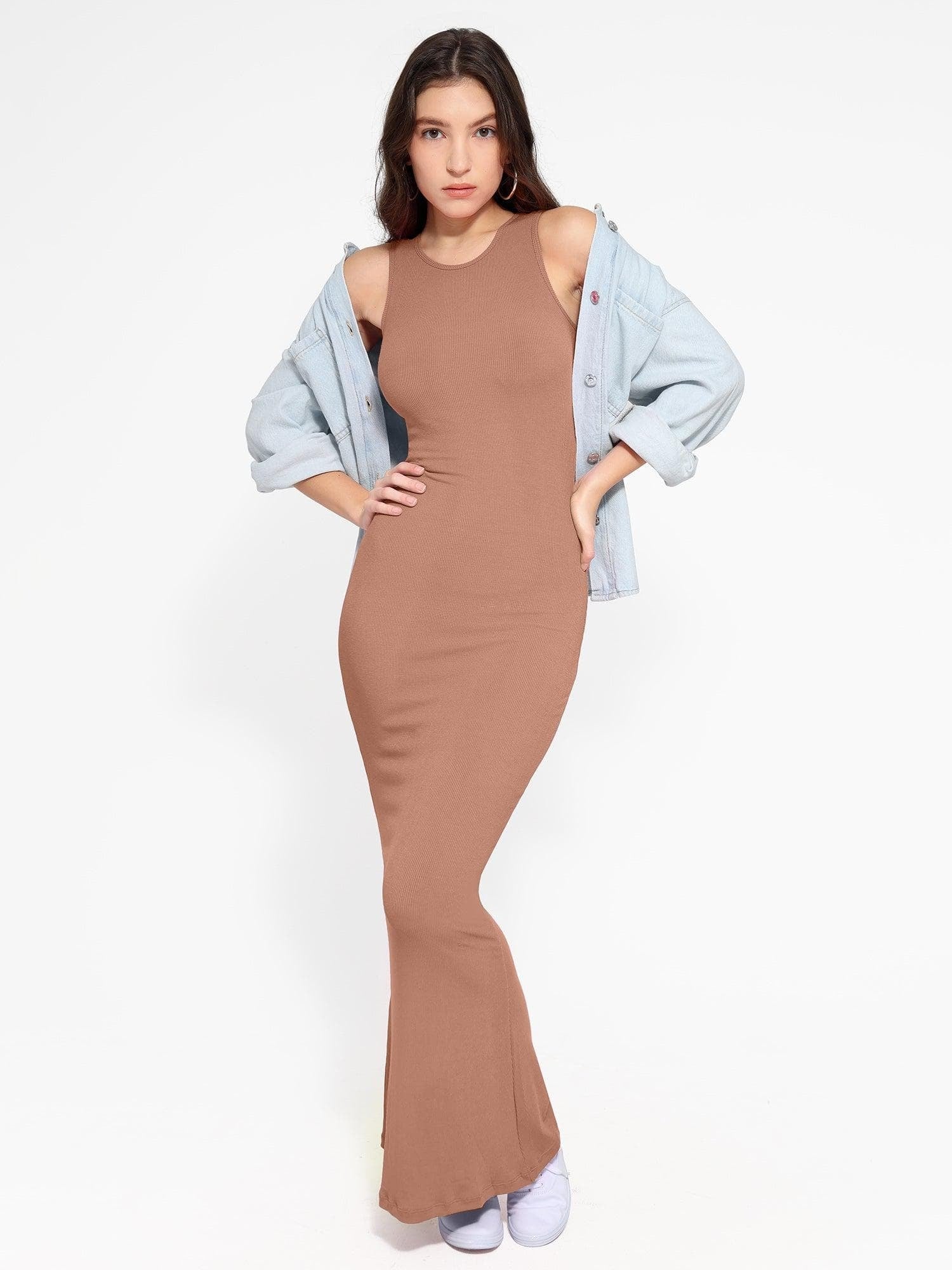 🔥Last day promotion!🔥Shapewear Modal Sleeveless Crew NeckMaxi Dress
