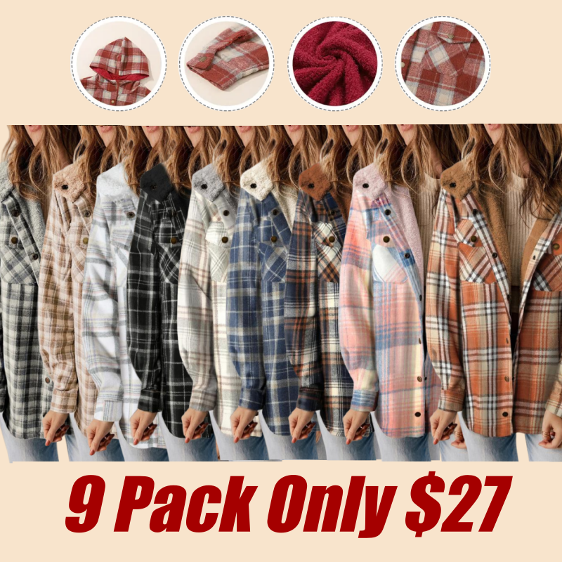 Ladies’ Plaid Hooded Button Coat – Cozy Fall/Winter
