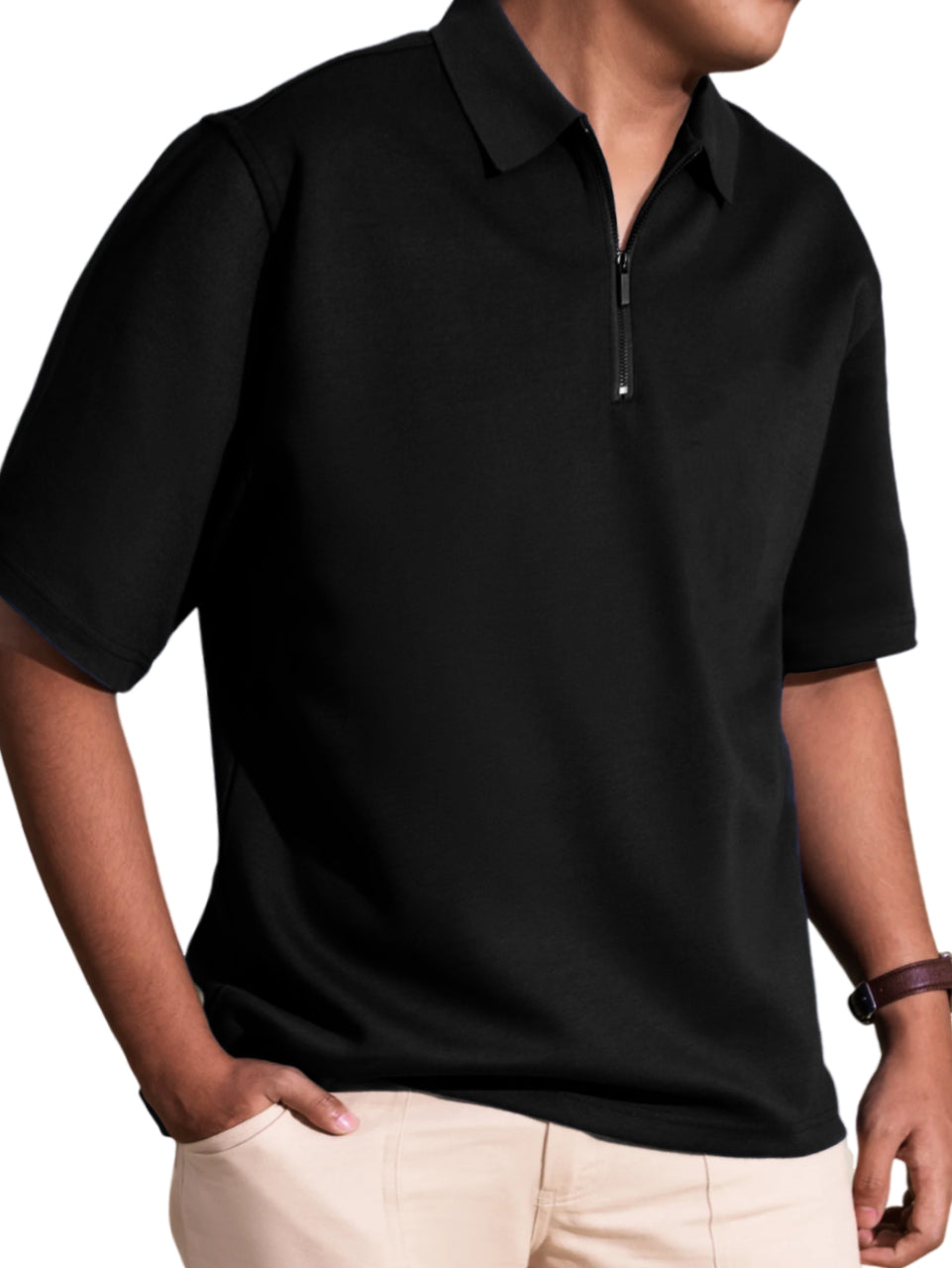 Men's Casual Comfort Zip Short Sleeve Polo Shirt