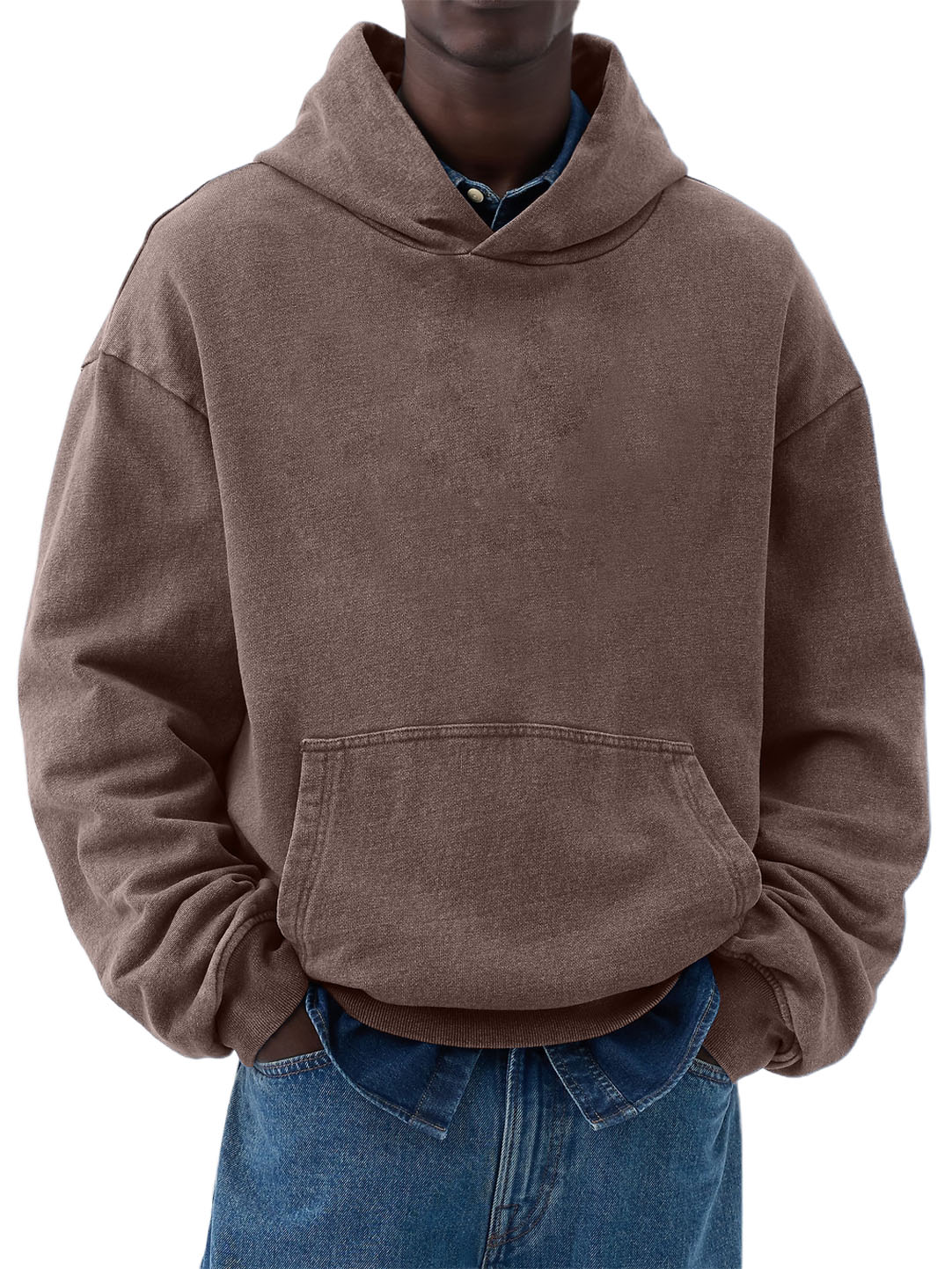 Men's Cotton Washed Distressed Heavyweight Long Sleeve Pocket Hooded Sweatshirt