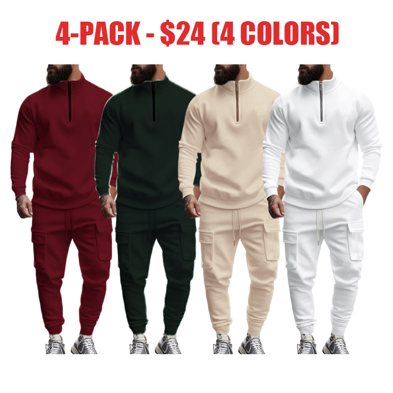 🚀New Arrival 🎃 Men's Casual Fleece Lined Zipper Work Pants Set, Thick Fabric Warm Long Trousers for Fall & Winter