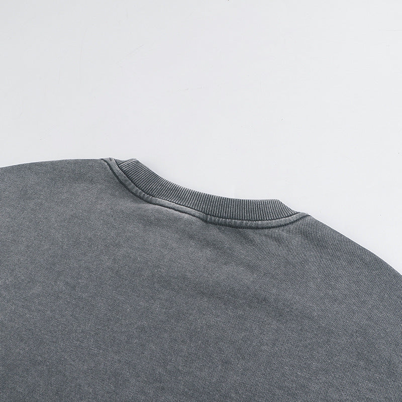 Men's Distressed Washed Cotton Round Neck Long-sleeved Sweatshirts