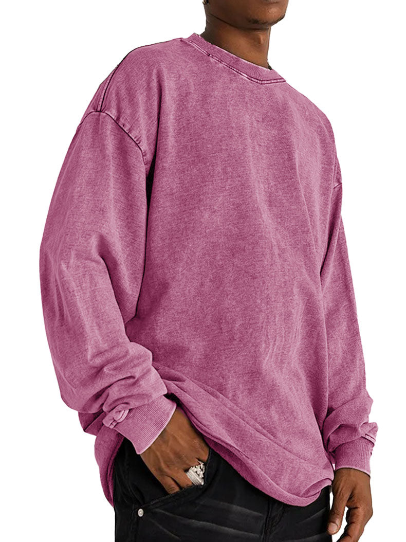 Men's Fashion Vintage Washed Cotton Round Neck Long Sleeve T-Shirt