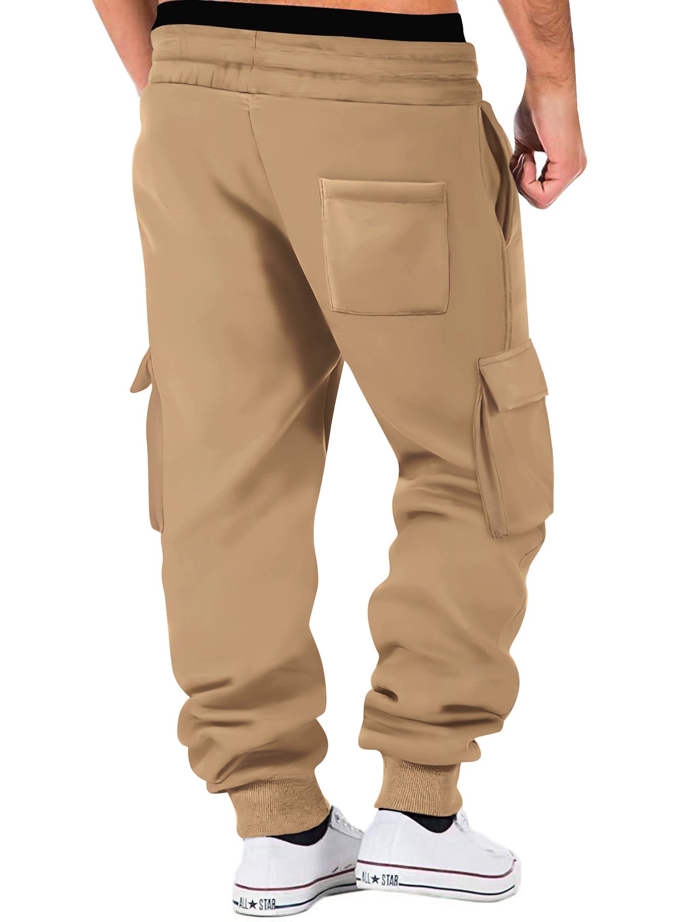 Men's Solid Color Multiple Pockets Drawstring Waist Sweatpants