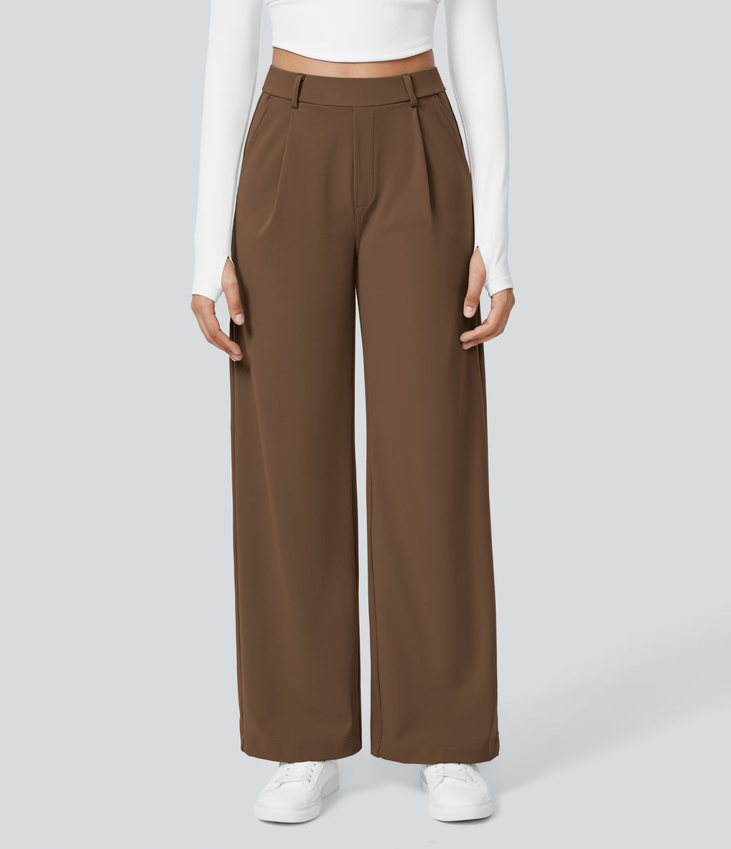 Factory Outlet - High Waisted Side Pocket Straight Leg Work Suit Pants