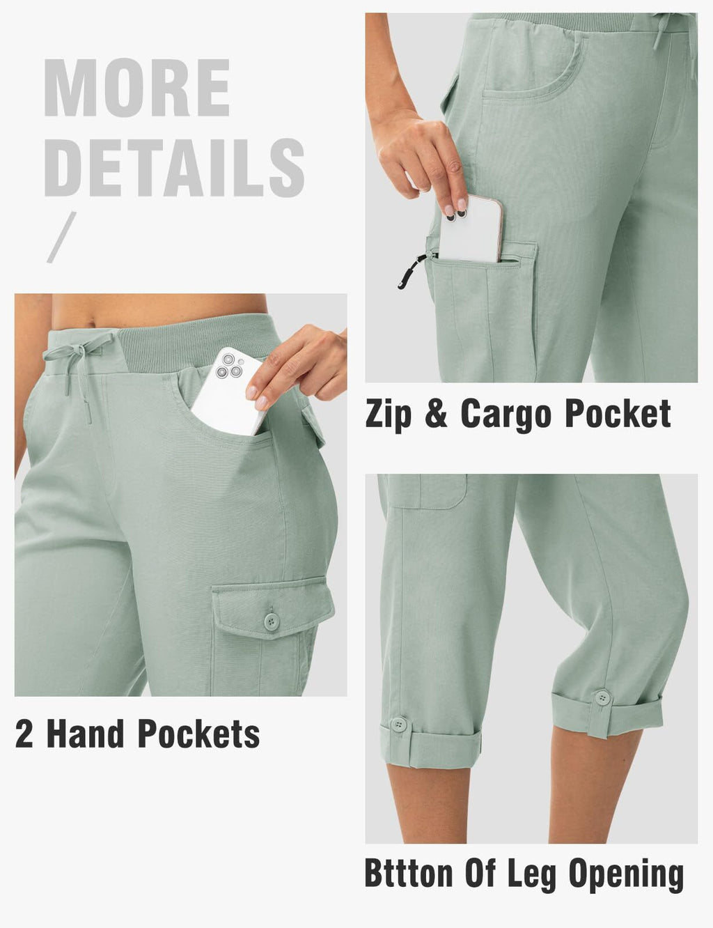 Womens Cargo Capris Lightweight Hiking Pants 6 Pockets Quick Dry Casual Outdoor Trip Loose Shorts Cropped Cotton
