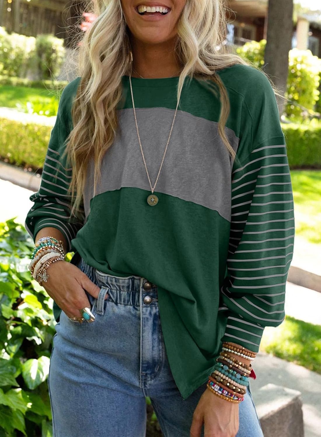 ✨Women's Cute Color Block Long Sleeve Casual Top(BUY 2 FREE SHIPPING)