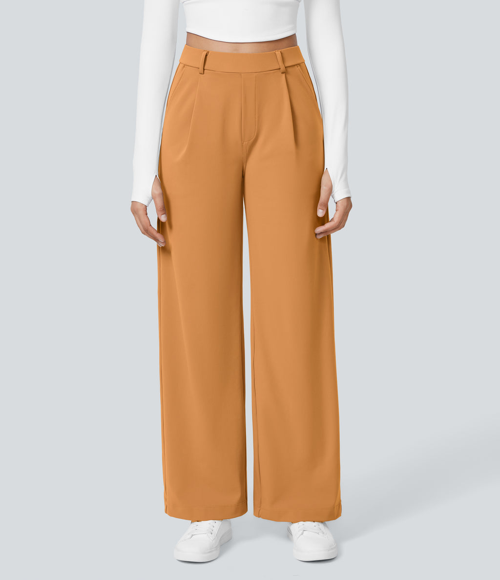 Factory Outlet - High Waisted Side Pocket Straight Leg Work Suit Pants