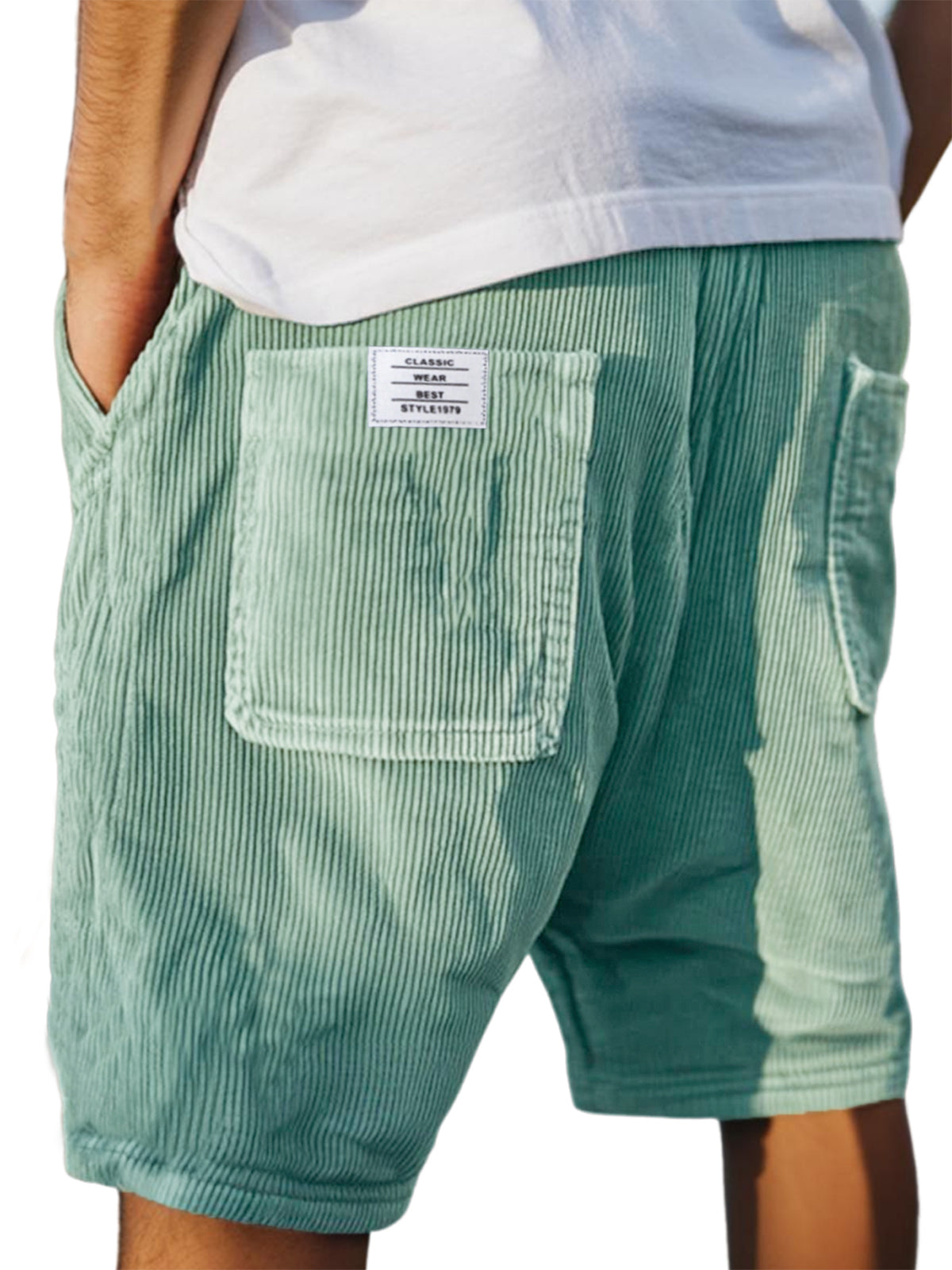 Men's Stylish Multi-pocket Vintage Corduroy Simple Embroidered Logo Casual Loose Shorts