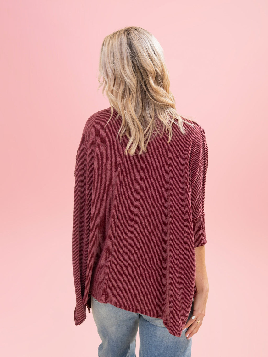 Raised Rib Easy Fit 3/4 Sleeve Top | Reg - Plus