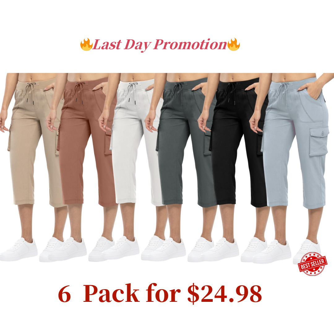 🔥Last day promotion!Women’s Loose Fit Lightweight Capri Cargo Pants – Casual 3/4 Trousers with 6 Pockets