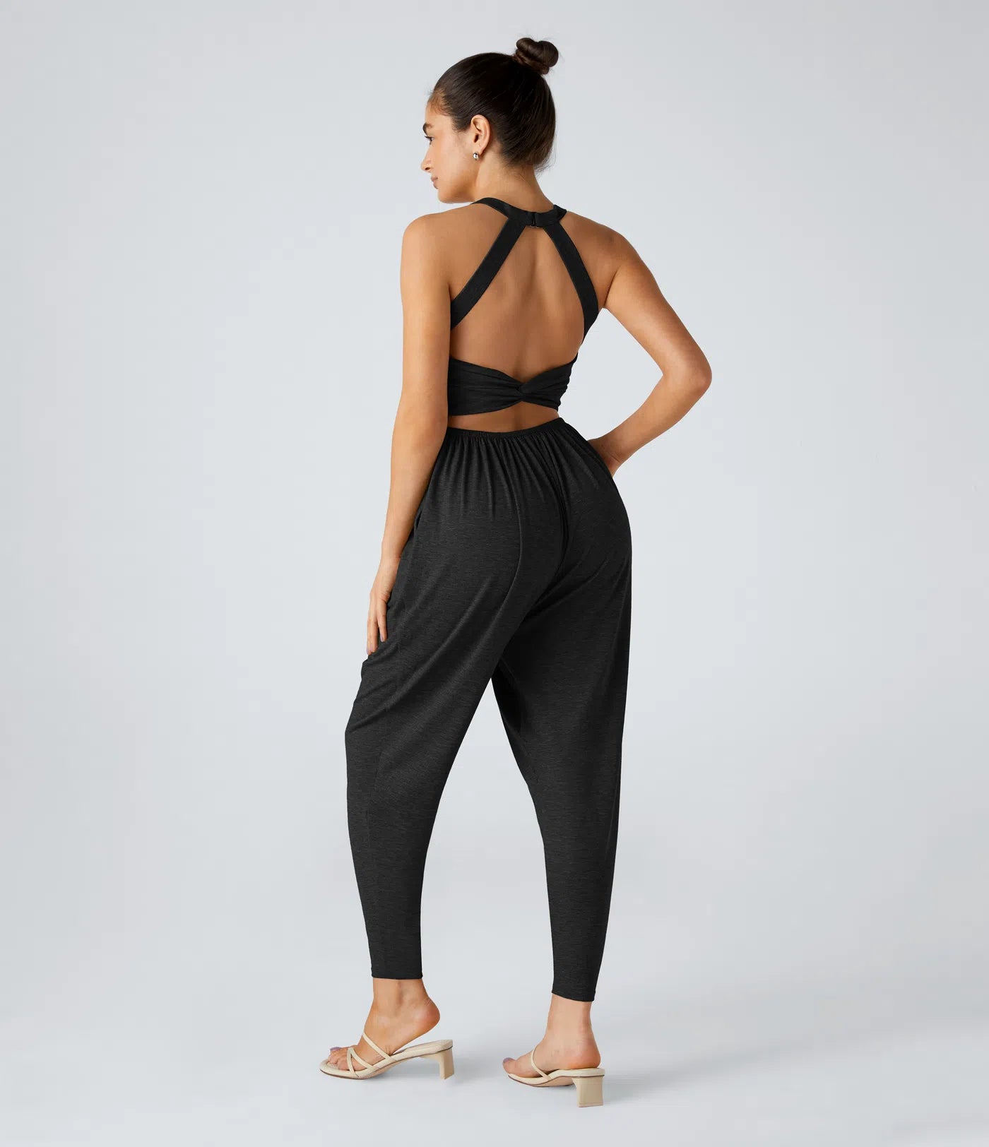 💝Last day promotion-⏰Backless Twisted U Neck Side Pocket Harem Casual Jumpsuit-Easy Peezy Edition