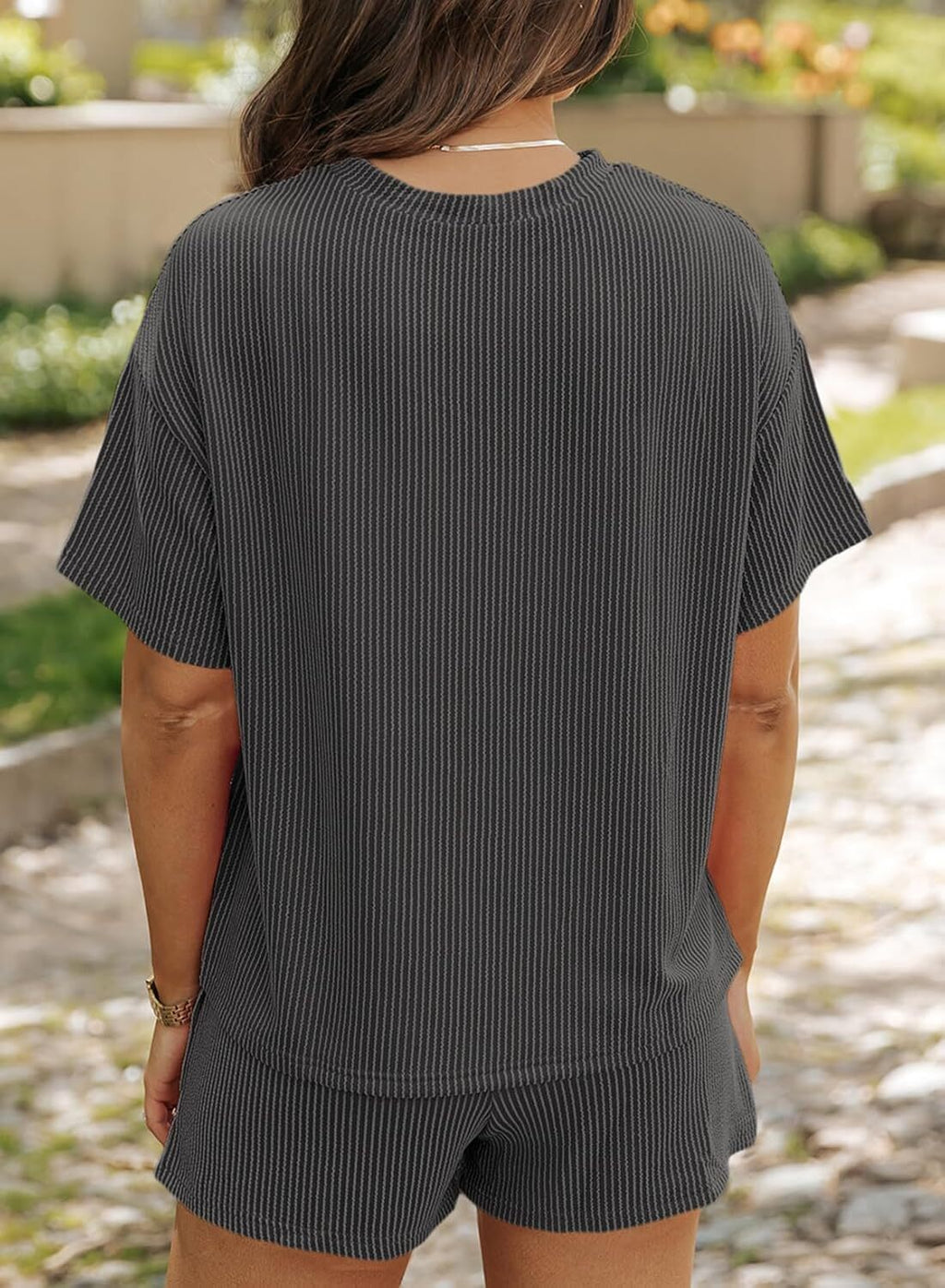 Two 2 Piece Sets for Women Short Sleeve Shirts High Waisted Shorts with Pockets Pajamas Lounge Matching Set