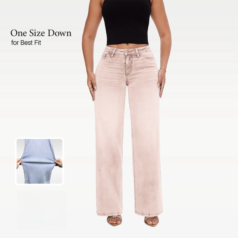 Women’s Distressed Wide Leg Baggy Jeans Mid-Low Waist Pants