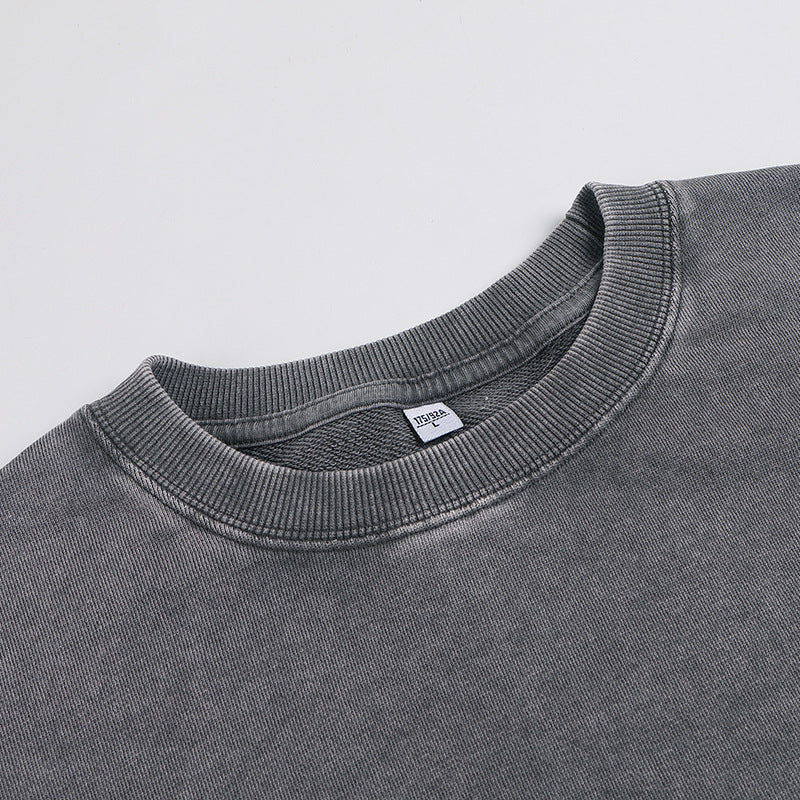 Men's Distressed Washed Cotton Round Neck Long-sleeved Sweatshirts