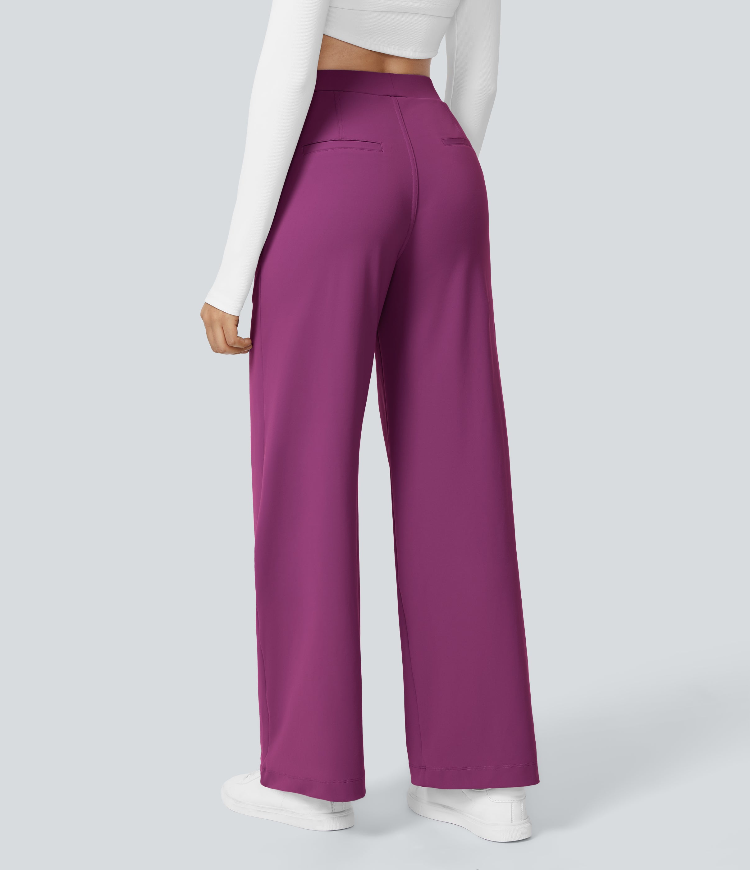 Factory Outlet - High Waisted Side Pocket Straight Leg Work Suit Pants