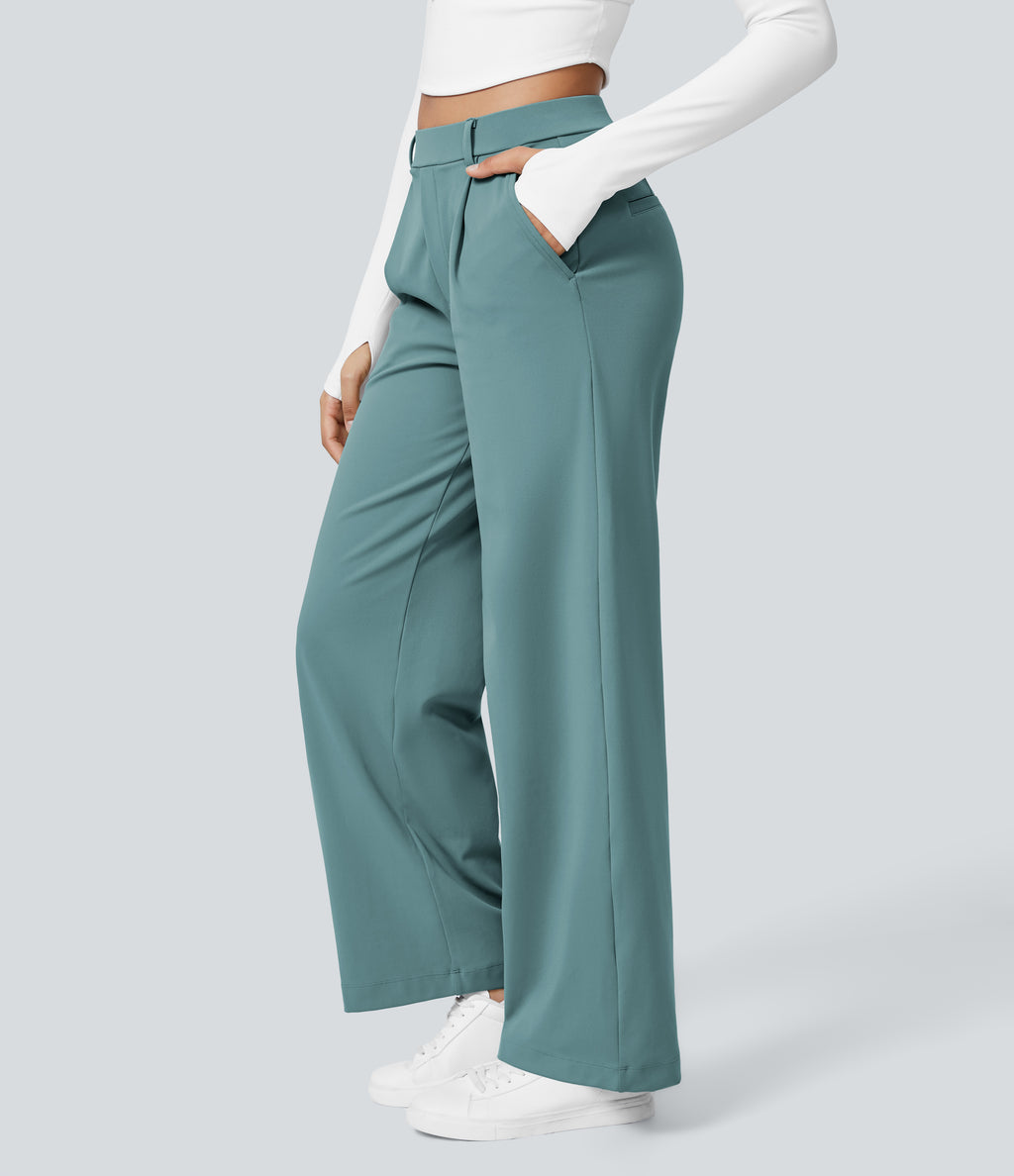 Factory Outlet - High Waisted Side Pocket Straight Leg Work Suit Pants