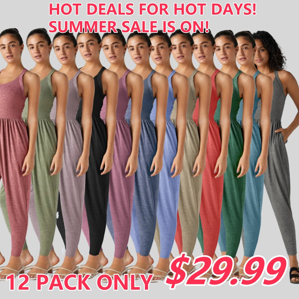 💝Last day promotion-⏰Backless Twisted U Neck Side Pocket Harem Casual Jumpsuit-Easy Peezy Edition