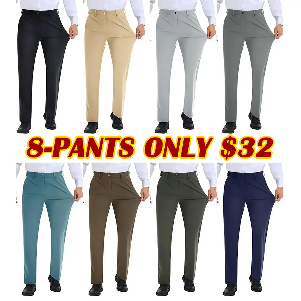 Men's Stretch Gurkha Pants Slim Fit Dress Pants for Men Expandable Waist Dress Pants