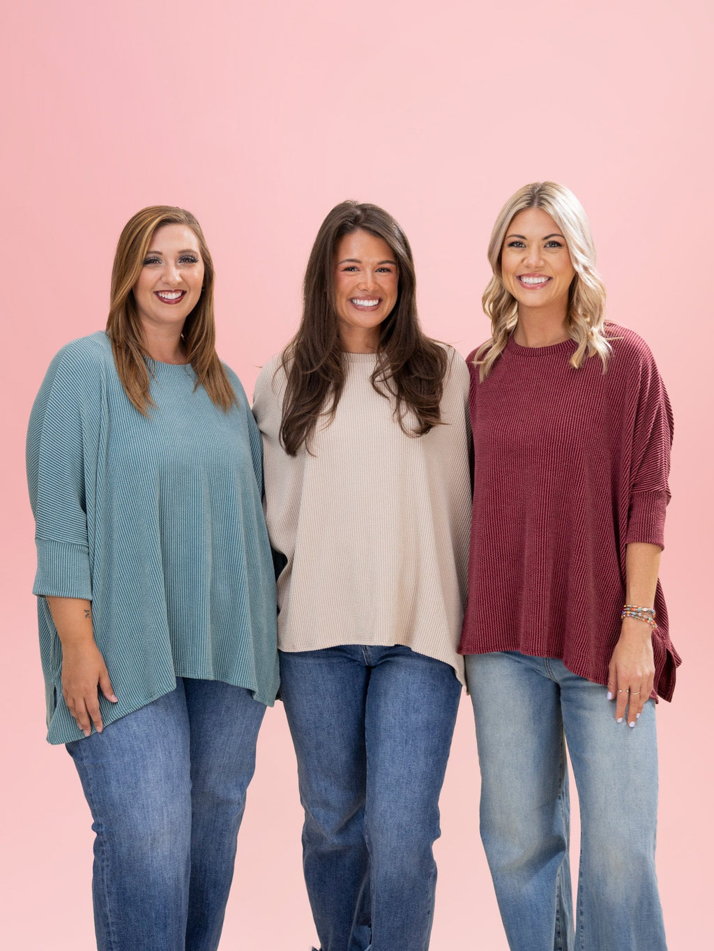Raised Rib Easy Fit 3/4 Sleeve Top | Reg - Plus