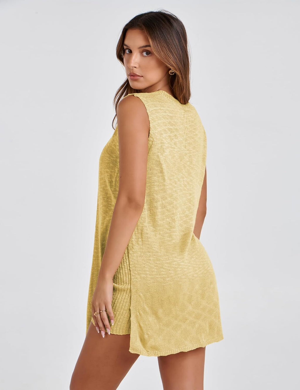 Women 2 Piece Outfits Lounge Sets Summer Knit Sleeveless Top and Shorts Sweater Set