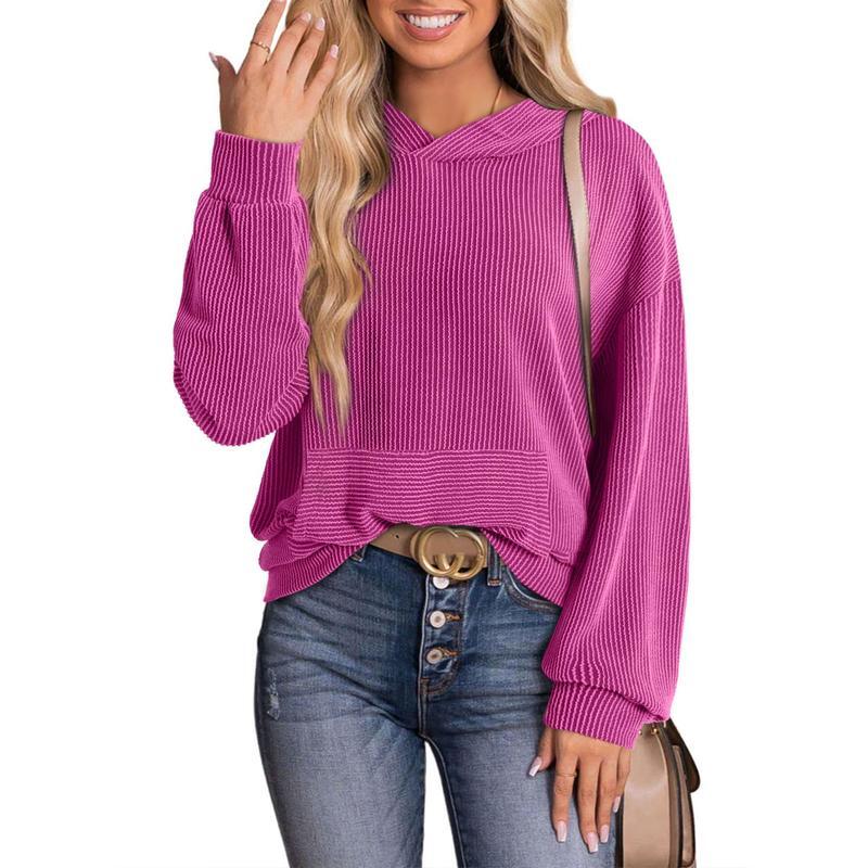 Women's Pullover Hoodies Sweatshirts Casual Loose Long Sleeve Ribbed Knit Shirts
