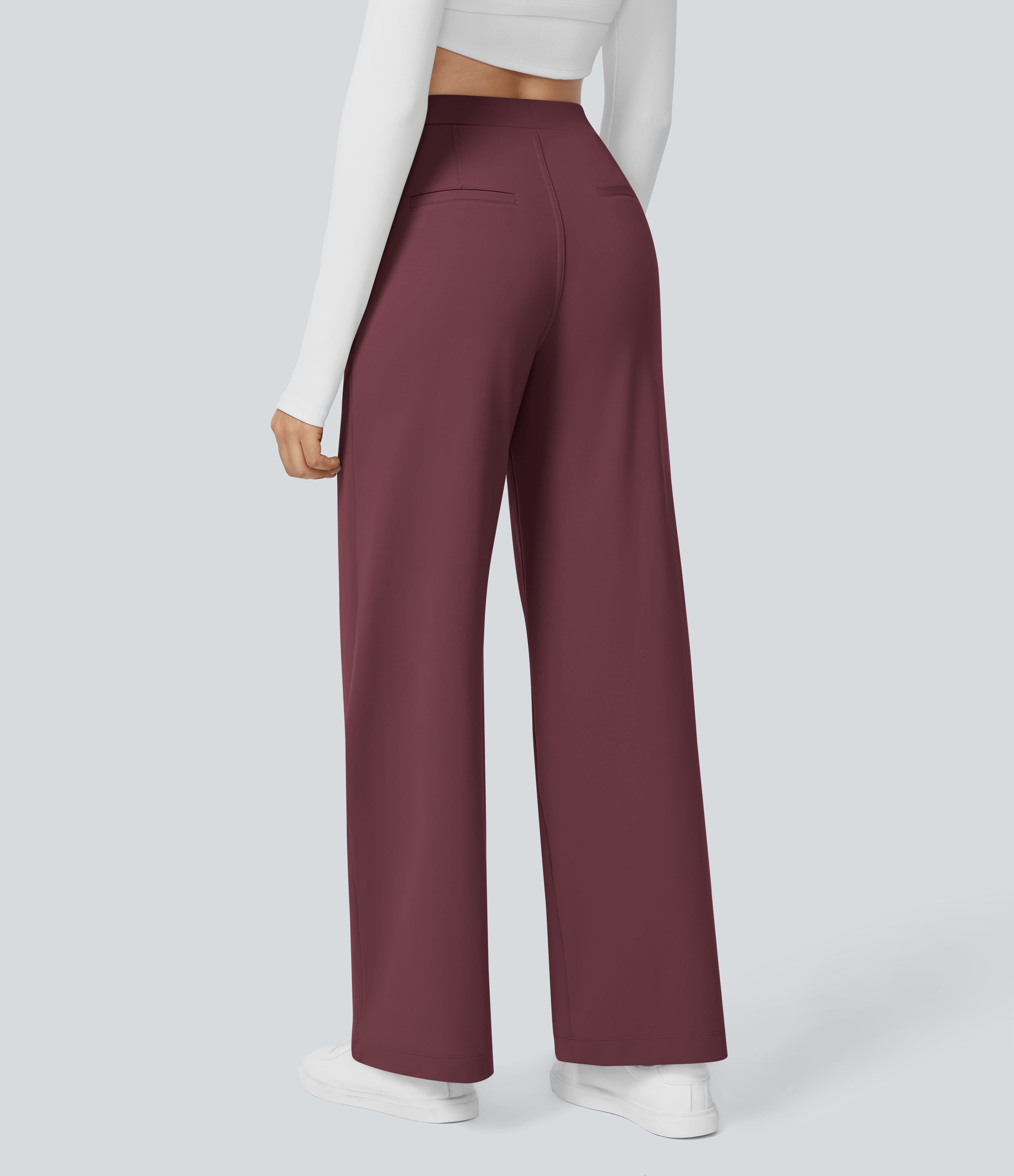 Factory Outlet - High Waisted Side Pocket Straight Leg Work Suit Pants