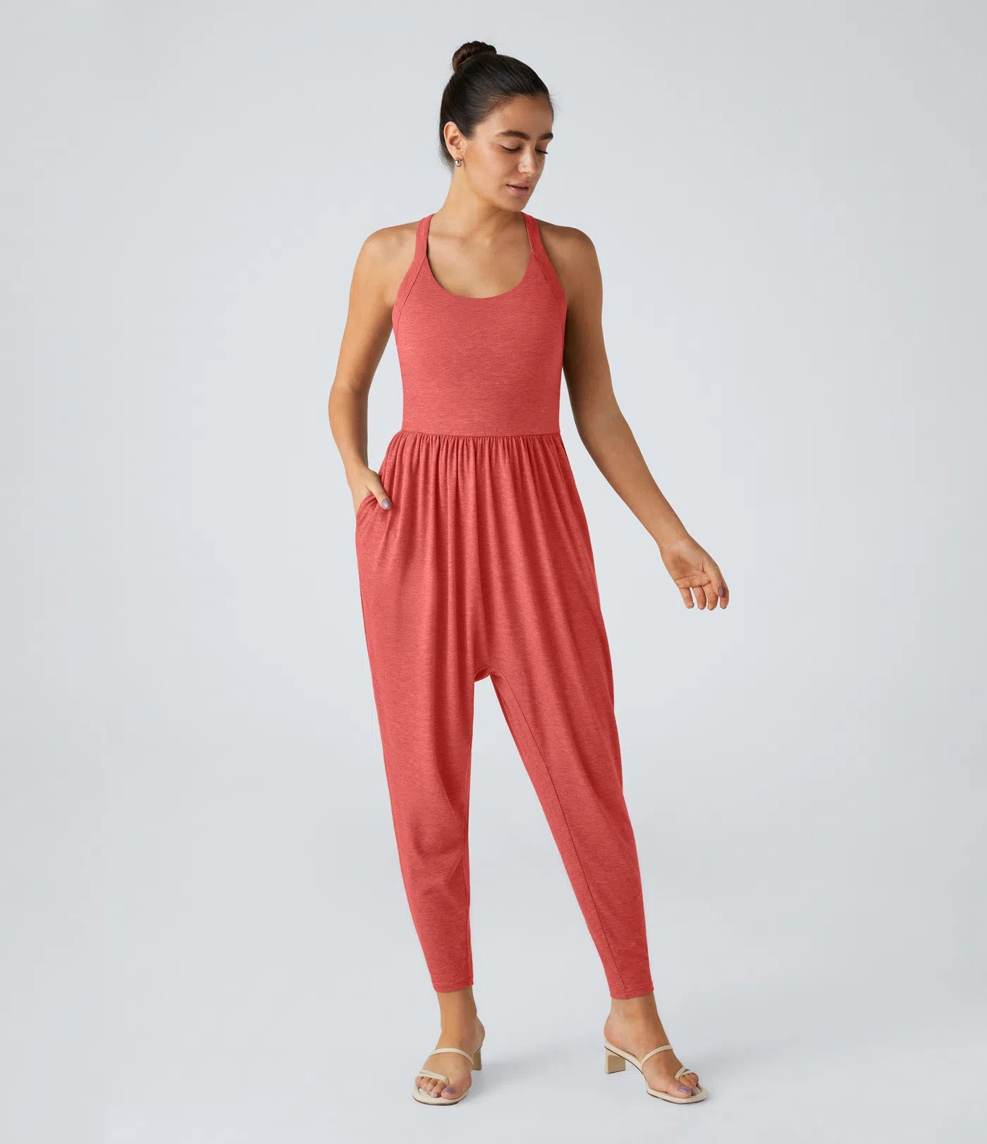 💝Last day promotion-⏰Backless Twisted U Neck Side Pocket Harem Casual Jumpsuit-Easy Peezy Edition