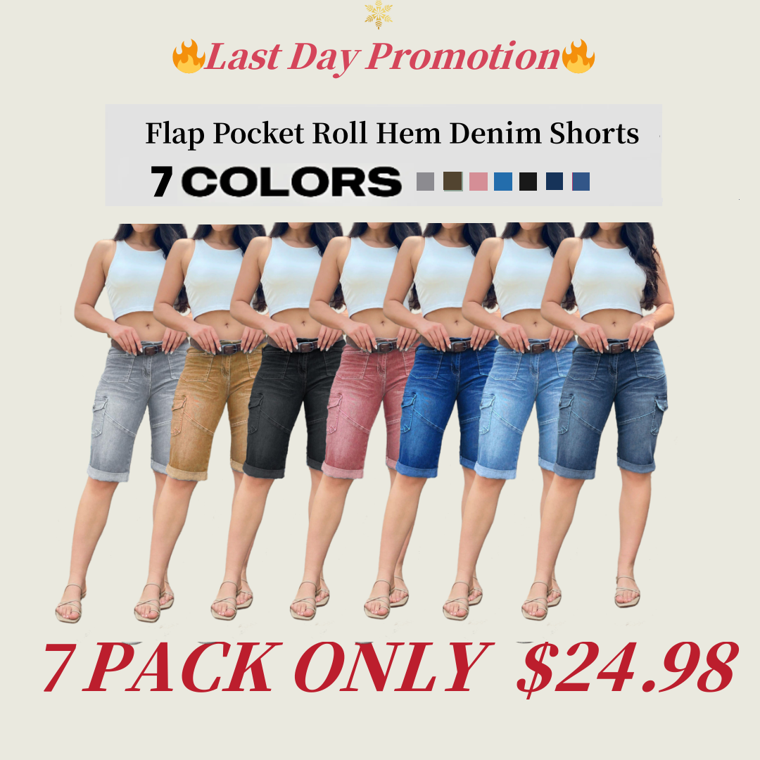 Flap Pocket Roll Hem Denim Bermuda Shorts Without Belt