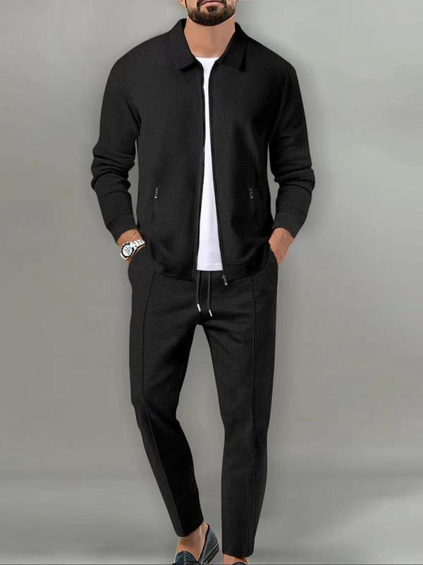 Sporty Two-piece Set Men's Plain Zip Up Jacket & Drawstring Waist Pants Tracksuit Set