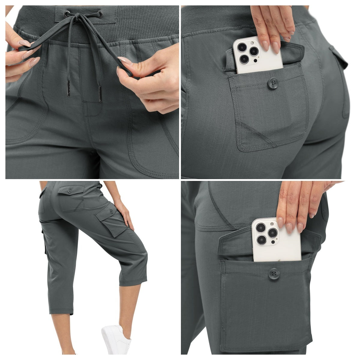 🔥Last day promotion!Women’s Loose Fit Lightweight Capri Cargo Pants – Casual 3/4 Trousers with 6 Pockets