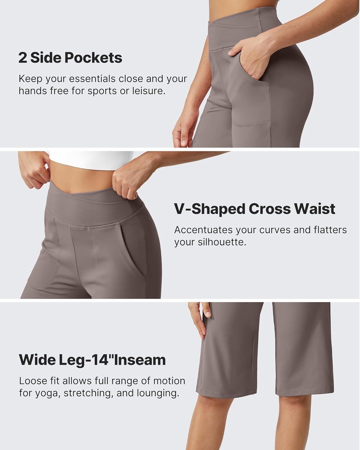 Capri Pants for Women -Knee Length Wide Leg Yoga Capris Dressy Casual Summer Crop Pants with Pockets