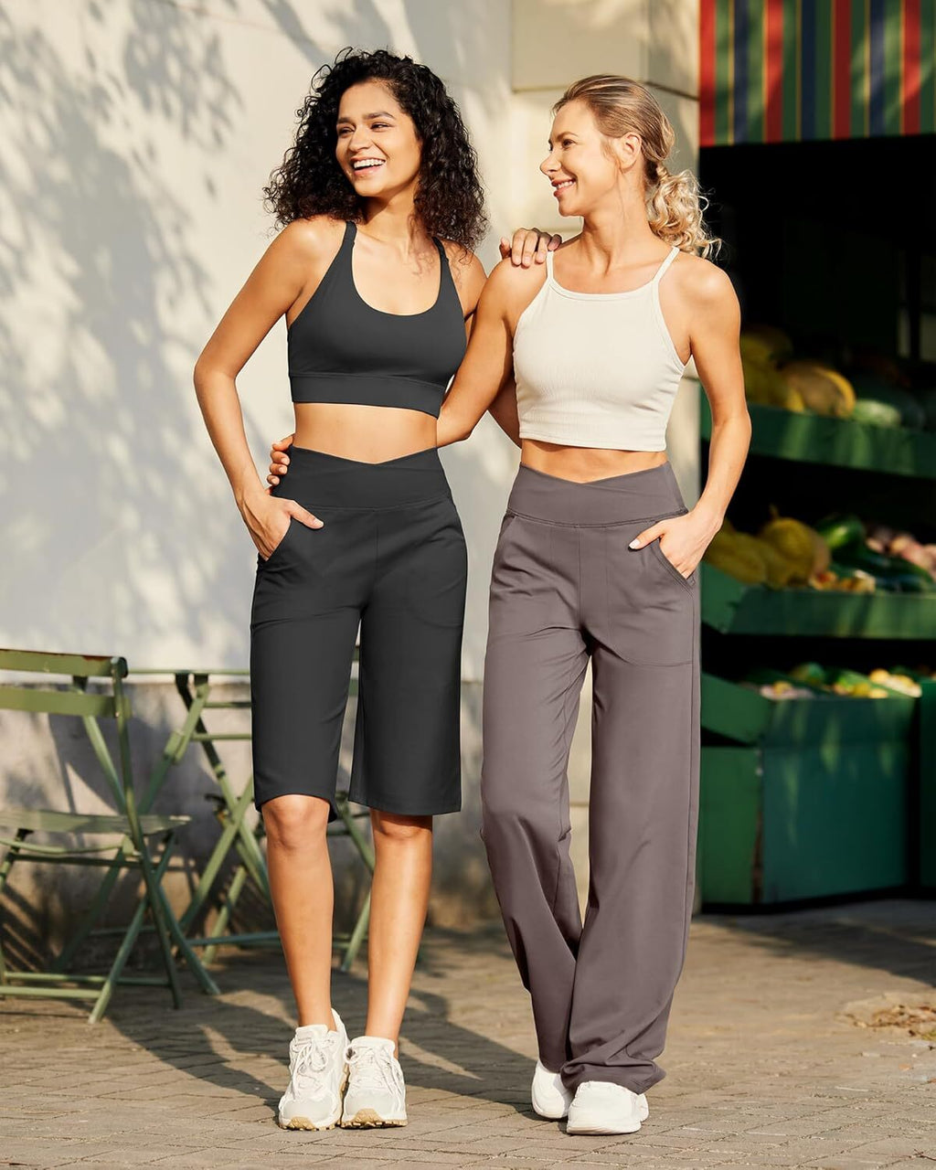 Capri Pants for Women -Knee Length Wide Leg Yoga Capris Dressy Casual Summer Crop Pants with Pockets