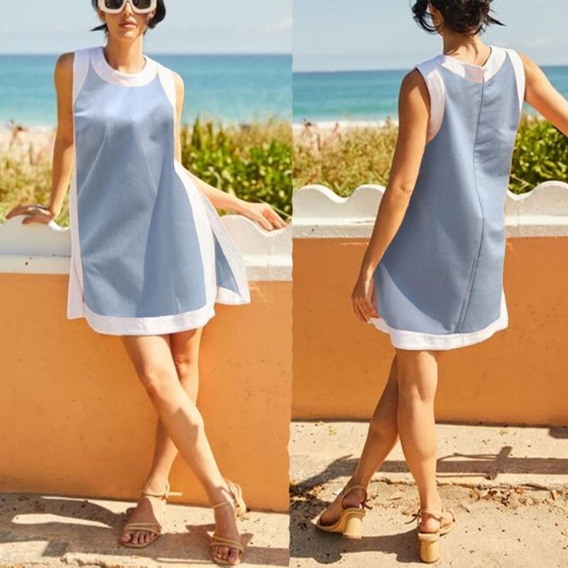 Women's Casual Two Piece Sets Color Block Crewneck Sleeveless Pullover Tops Matching Shorts With Pockets