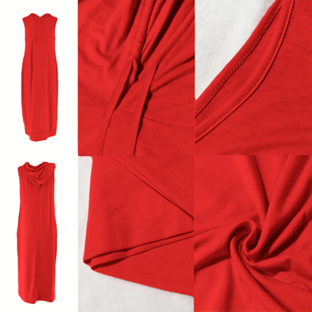 🔥Last day promotion⏰-Women's Plain Drawstring Hooded Tank Dress, Casual Pocket Sleeveless Maxi Dress for Summer, Fashion Women's Clothing for Daily Wear