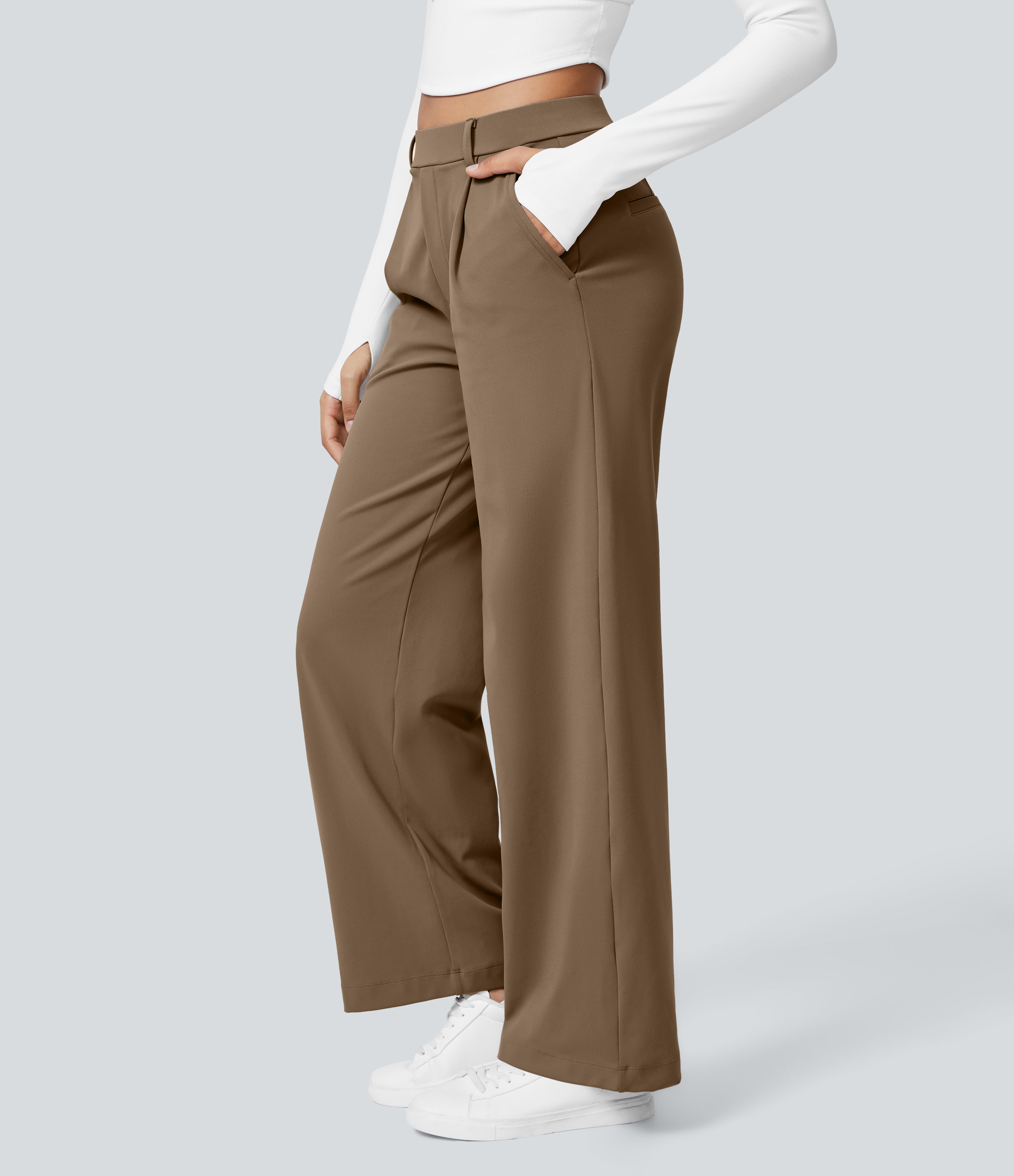 Factory Outlet - High Waisted Side Pocket Straight Leg Work Suit Pants