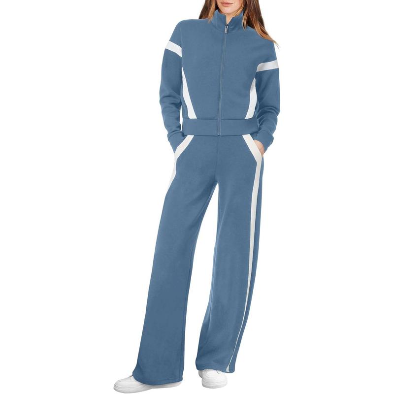 Women's 2 Piece Outfit Fleece Sweatsuit Casual Lounge Matching Sets Crewneck Loose Fit Cozy Sweatshirt & Straight Leg Sweatpants Womenswear