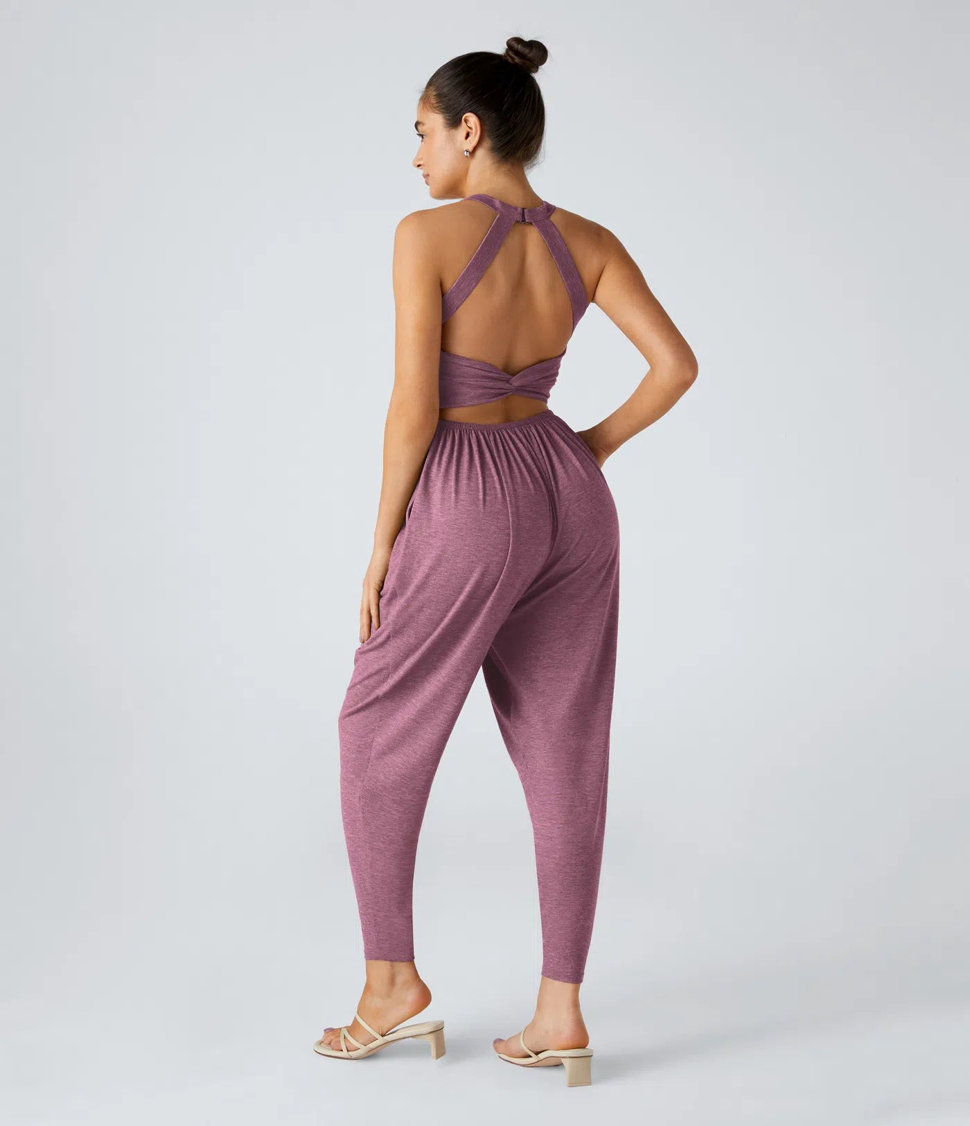 💝Last day promotion-⏰Backless Twisted U Neck Side Pocket Harem Casual Jumpsuit-Easy Peezy Edition