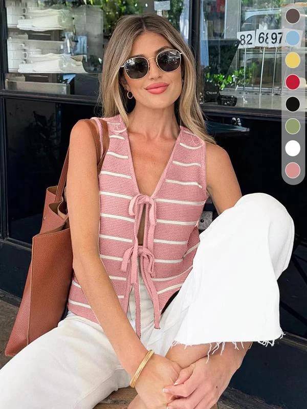Women's Striped V-Neck Sleeveless Tank Top