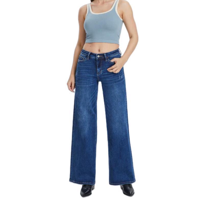 Women’s Distressed Wide Leg Baggy Jeans Mid-Low Waist Pants