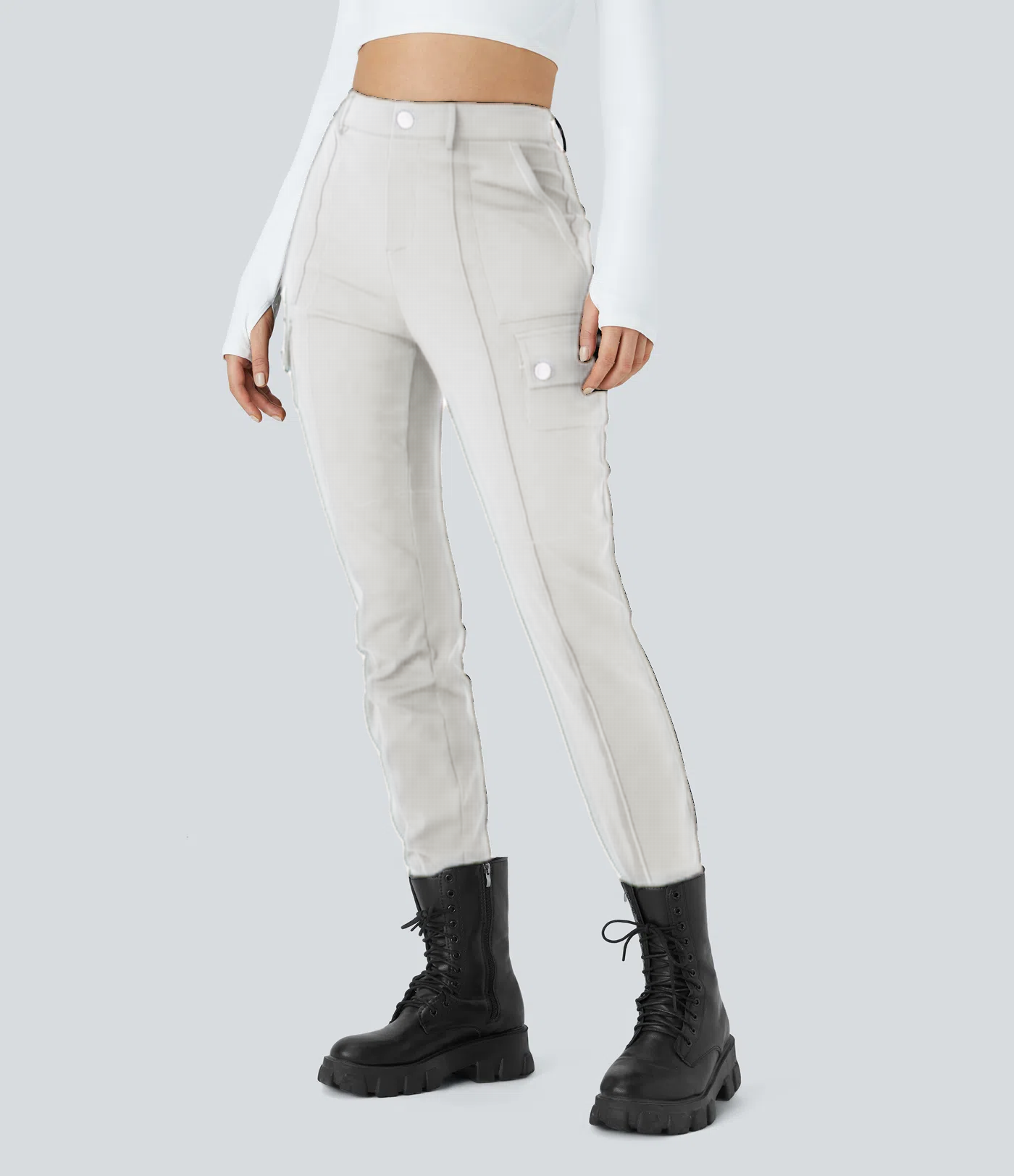 ⏰Huge Spring Discount! High Waisted Button Zipper Multiple Pockets Solid Skinny Cargo Pants