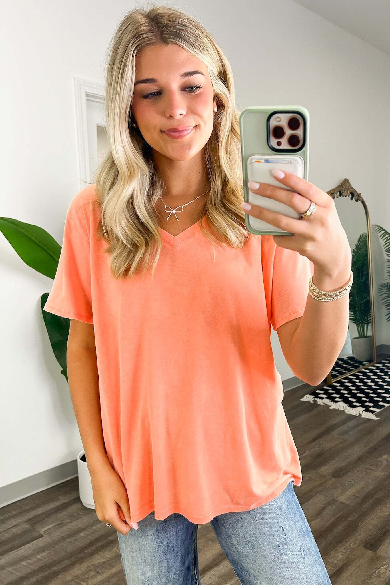 Soliel Acid Wash V-Neck Relaxed Fit Top - BACK IN STOCK