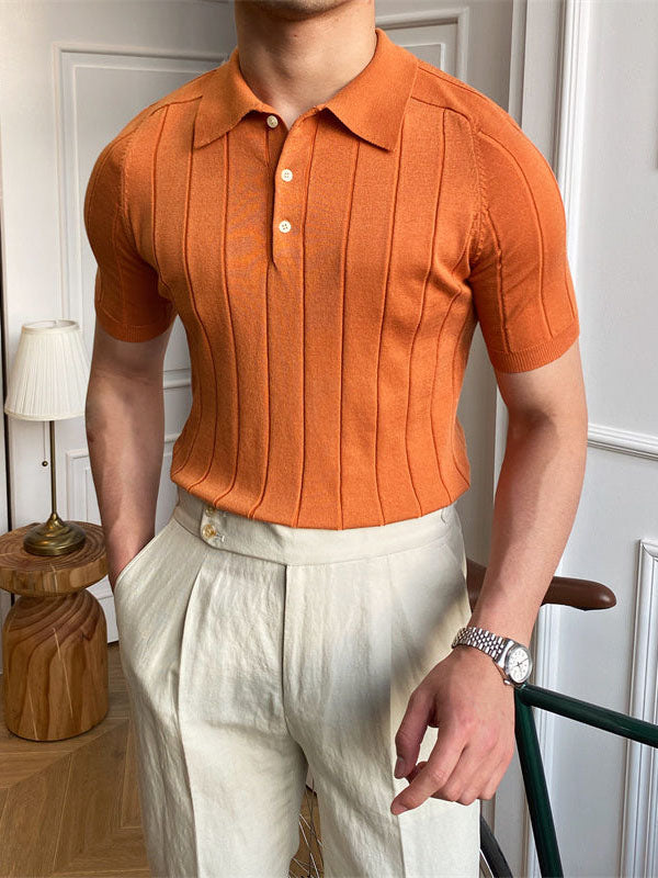 Men's Pleated Elegant Knitted Polo Shirt