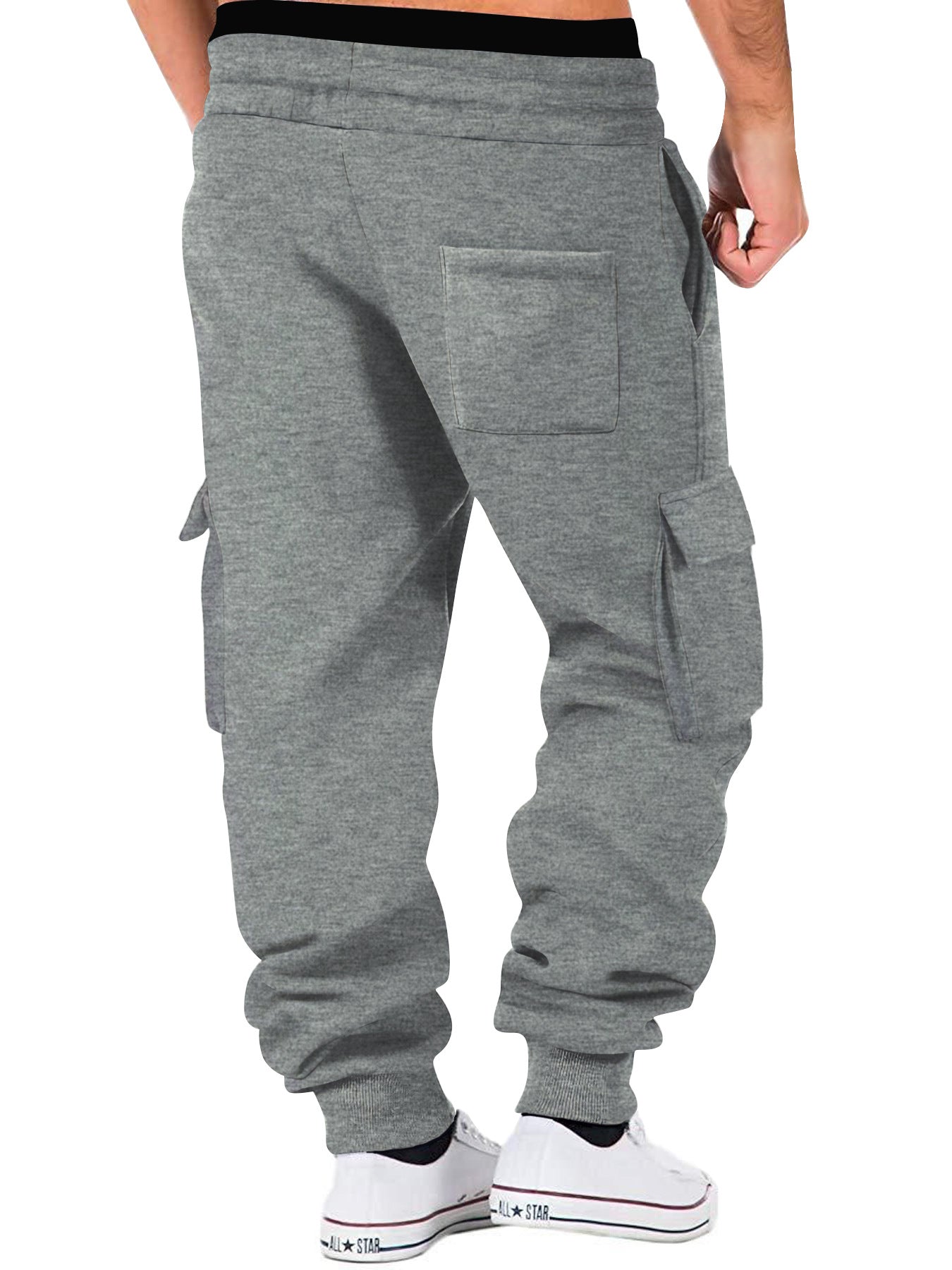 Men's Solid Color Multiple Pockets Drawstring Waist Sweatpants