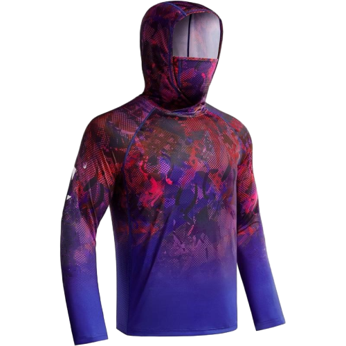 UPF 50+ Sun UV Protection Hoodie Shirts, Men Raglan Long Sleeve Lightweight Quick Dry Breathable Cooling Rash Guard with Mask Neck Gaiter for Outdoor