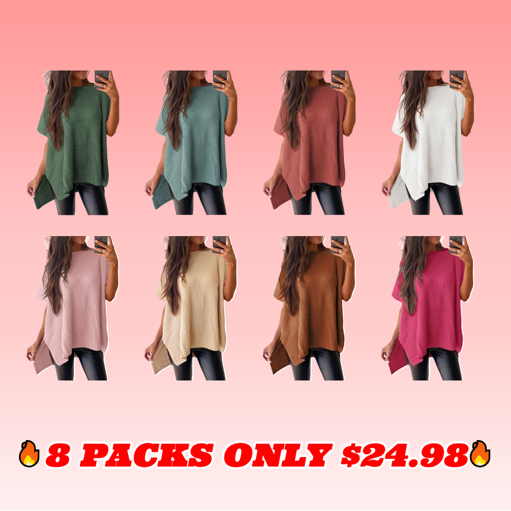 2025 Summer Women's Casual Crew Neck Drop Shoulder Loose Fit Short Sleeve Knit Pullover