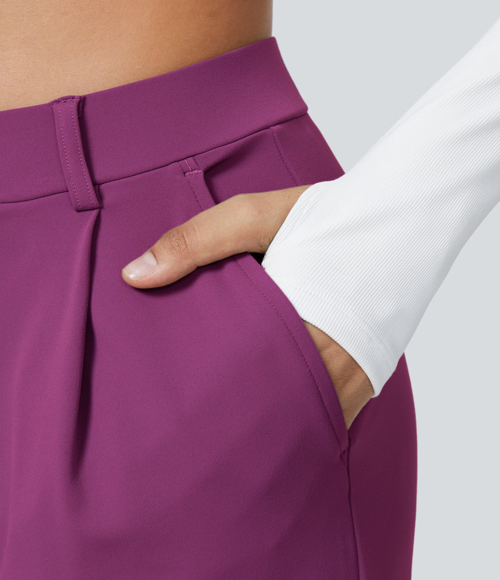 Factory Outlet - High Waisted Side Pocket Straight Leg Work Suit Pants